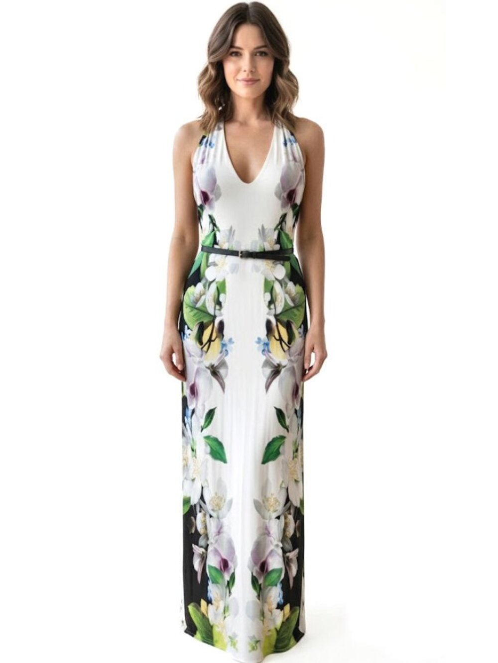 Ted Baker London "Torus" Floral Maxi Dress White & Multi Womens Size 3 TB / 8 US